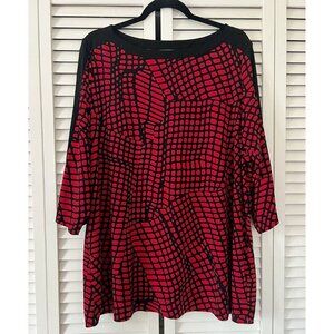 Susan Graver Printed Liquid Knit Bateau Neck Top Red/Black 2X A300522